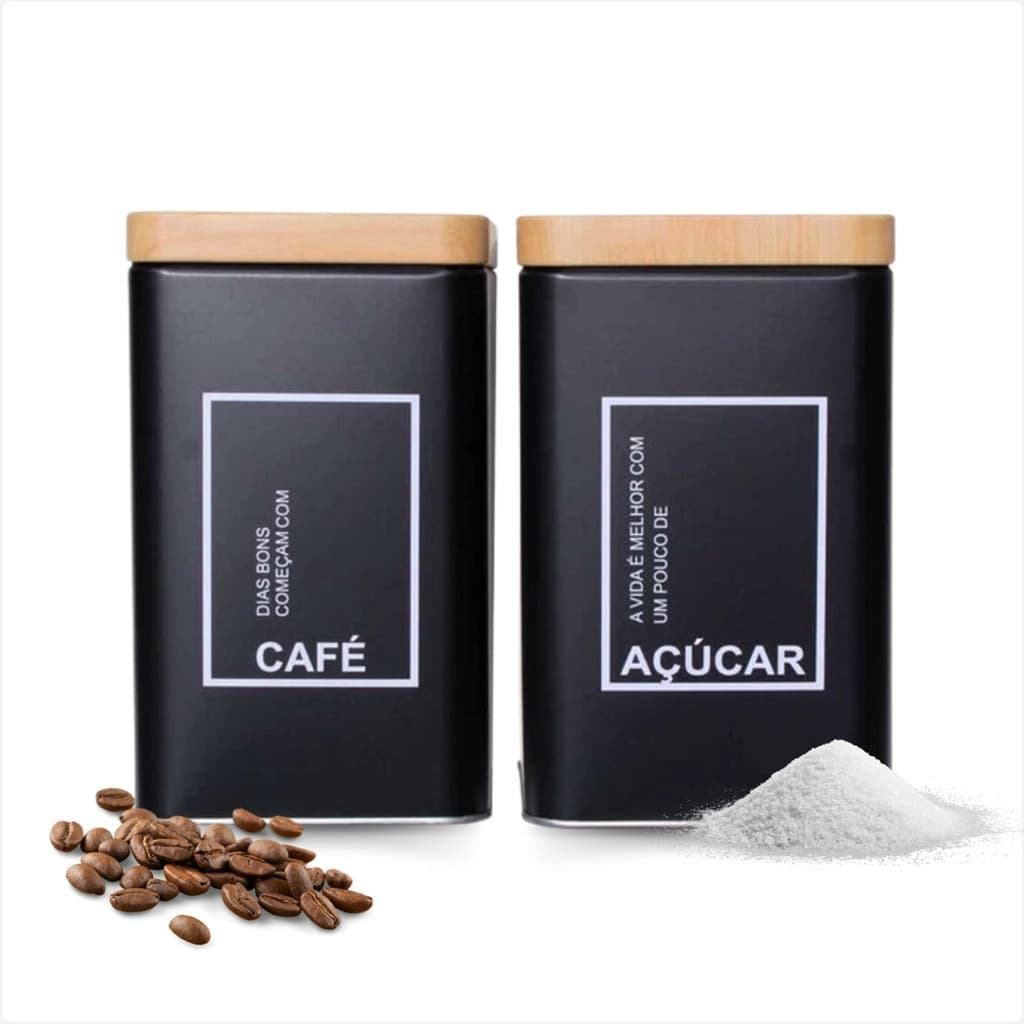 Lata Em Metal Organizador Para Mantimentos Cafe E Acucar