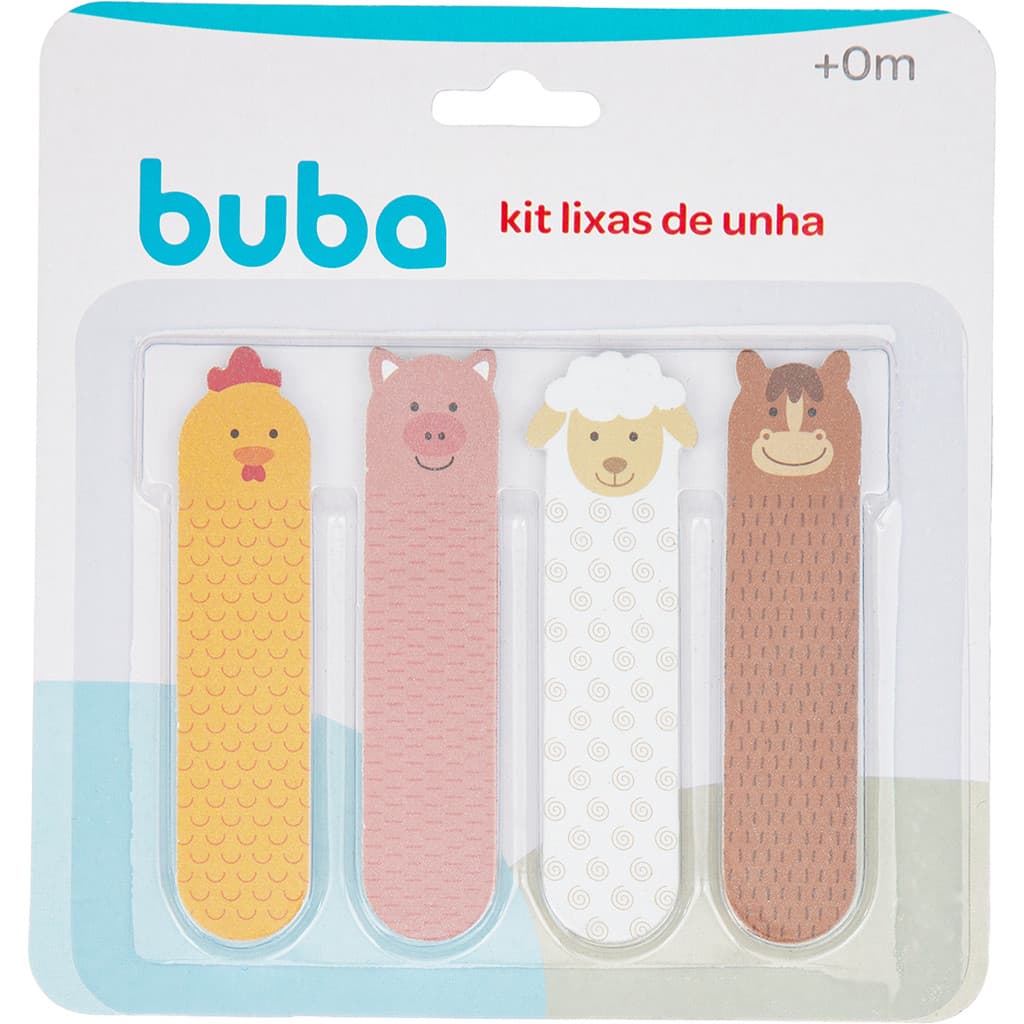 Kit Lixa de Unha Bebê RN Buba 4 Lixas em Espuma Fazendinha Infantil Bebe +0 meses
