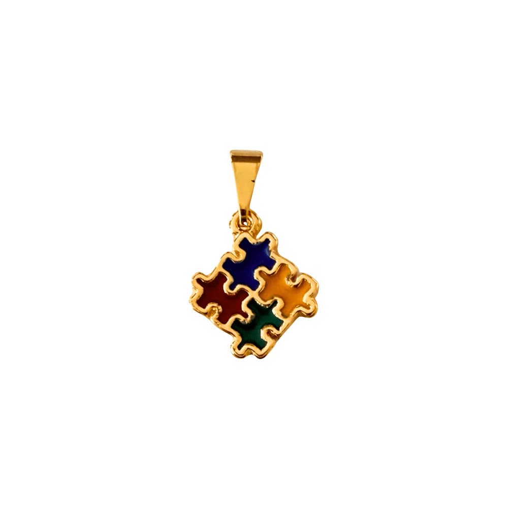 Pingente Símbolo do Autismo Banhado a Ouro 18K Quebra-cabeça Colorido TEA Semijoia Ciela