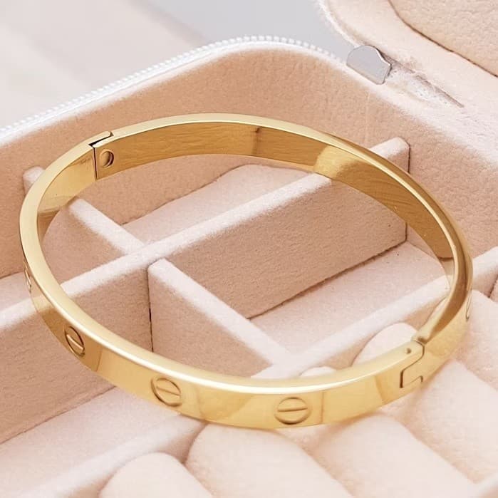 Pulseira Clássica De Aço Inoxidável Pulseira De Casal Estilo Coreano ouro prata