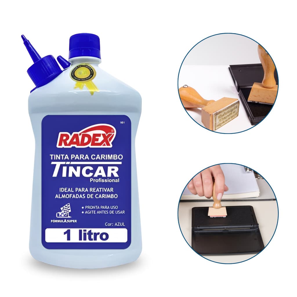 Tinta Para Almofada Carimbo Azul Alto Rendimento 1 Litro Com Bico Aplicador