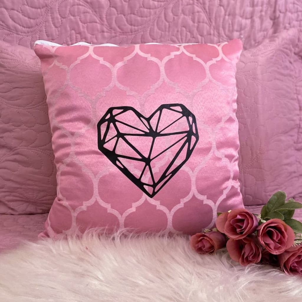 Capa Almofada Jacquard Coração Rosa Quarto Sala