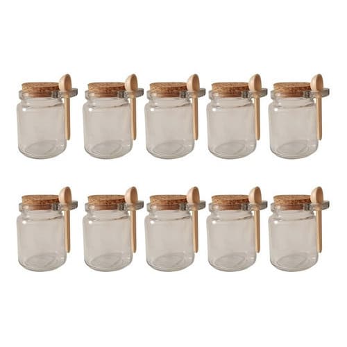 10 Potes De Vidro Com Colher De Madeira E Tampa De Rolha