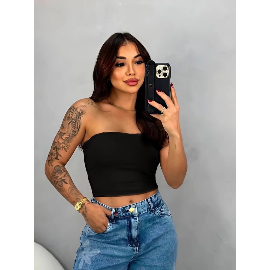 Tomara Que Caia Blusa Tubinho Comprido Suplex Top Tube Forrado Blogueira Moda Gringa