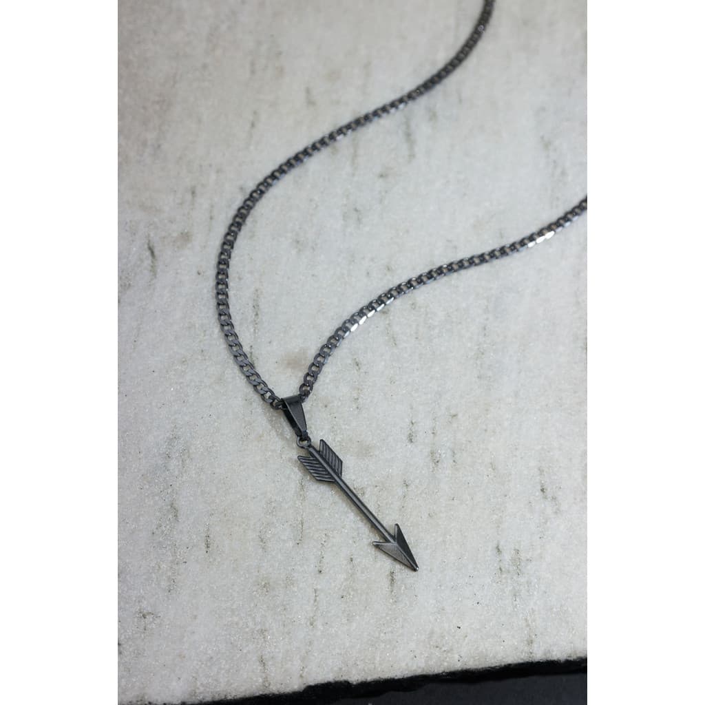 Colar Aço Inox Grafite Arrow 68cm Moda Masculina