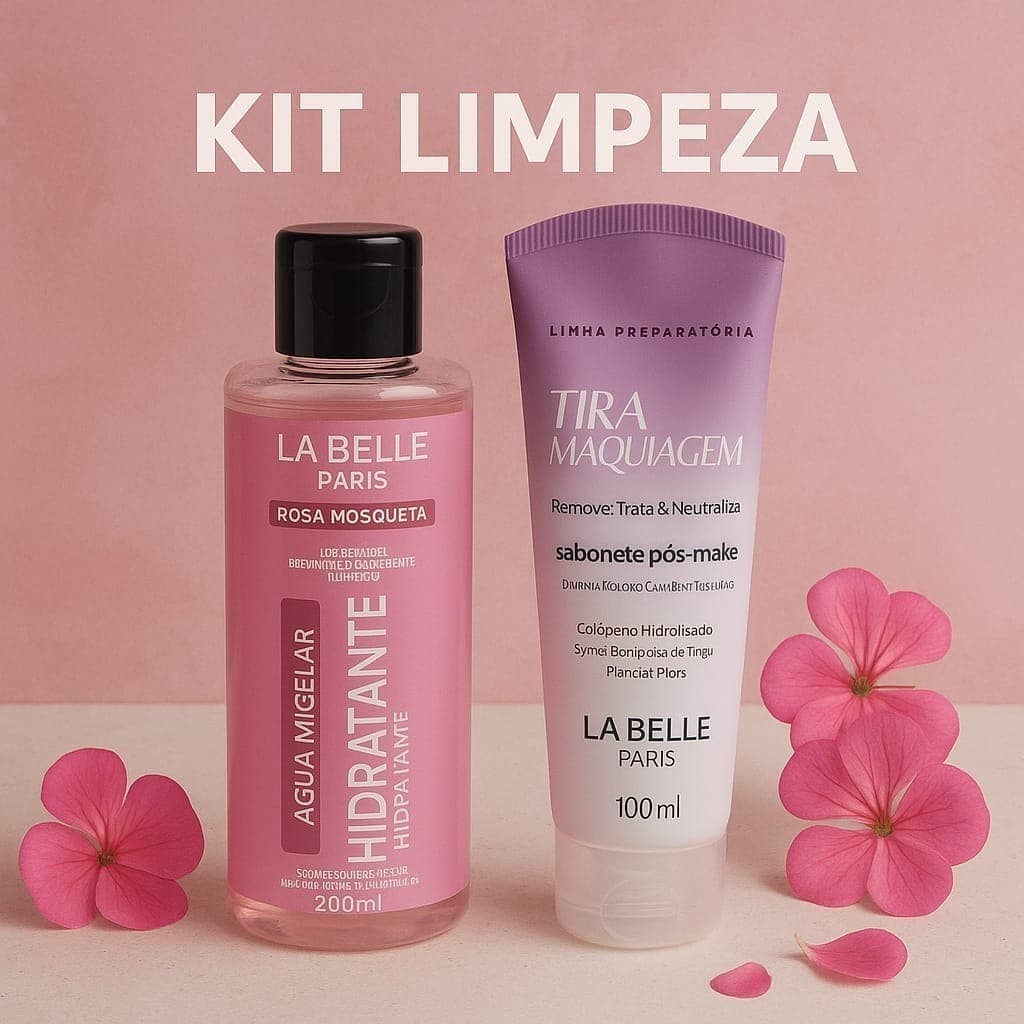 Kit Limpeza - Água Micelar Rosa Mosqueta Demaquilante + Sabonete Tira Maquiagem -La Belle