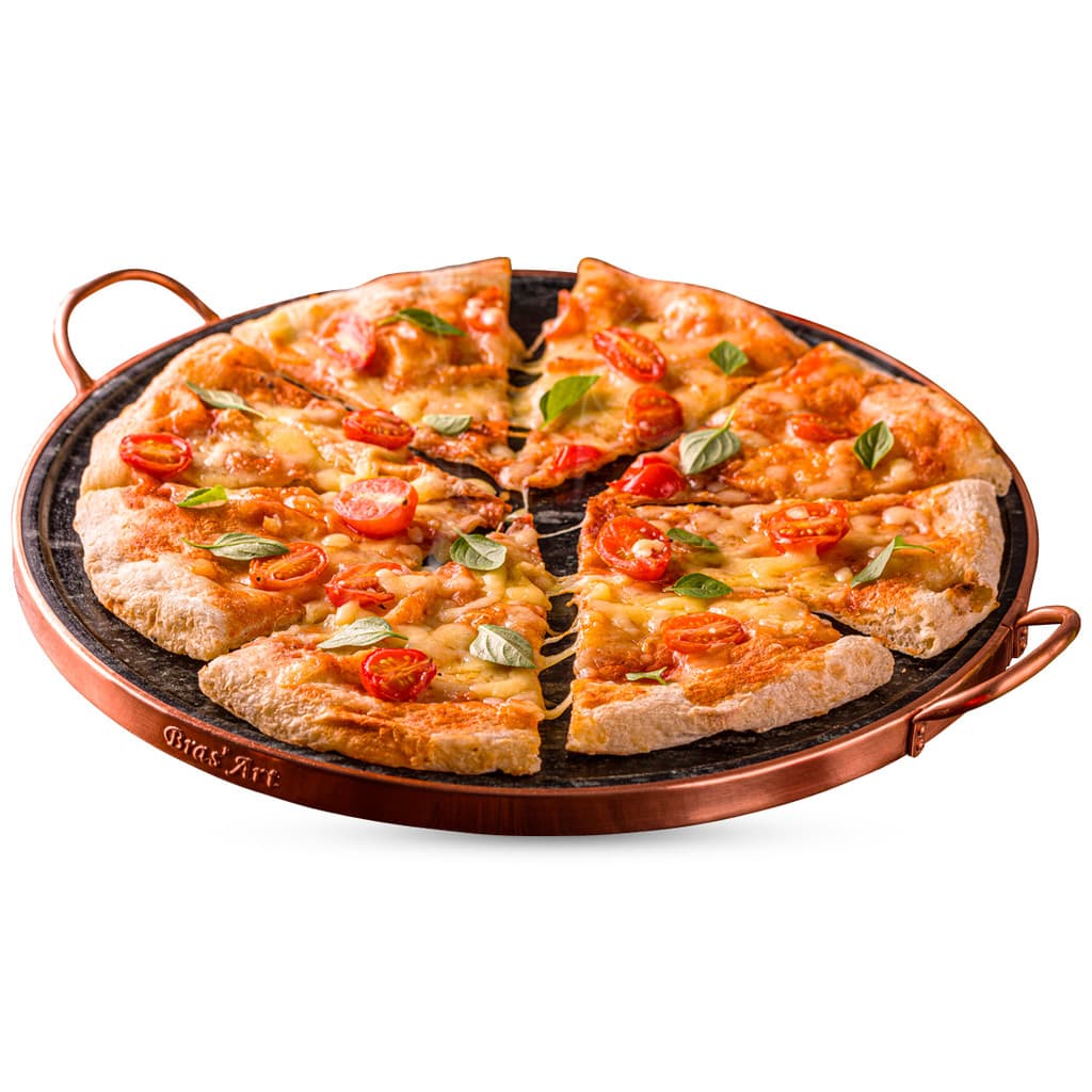 Forma De Pedra Sabão 31 cm Ideal Para Assar Pizza Deliciosas Deixar Quentinha Por Muito Mais Tempo Alça De Cobre
