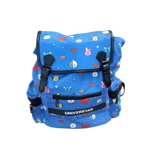 Mochila Infantil Fechamento Saco Personagens Animados BT21 Estilo Jovem Azul
