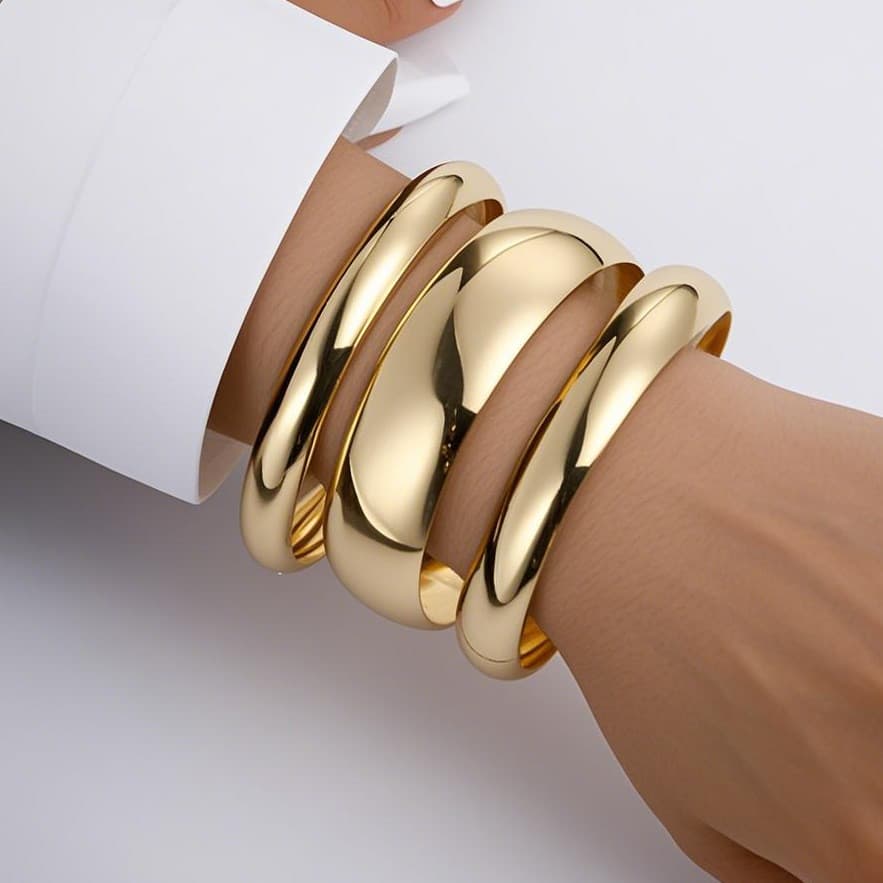 3 Pçs/Set Clássico Cor De Ouro Pulseiras Largas Para Mulheres Exagerado Metal Pesado Grande Pulseira Luxo Acessórios Jói