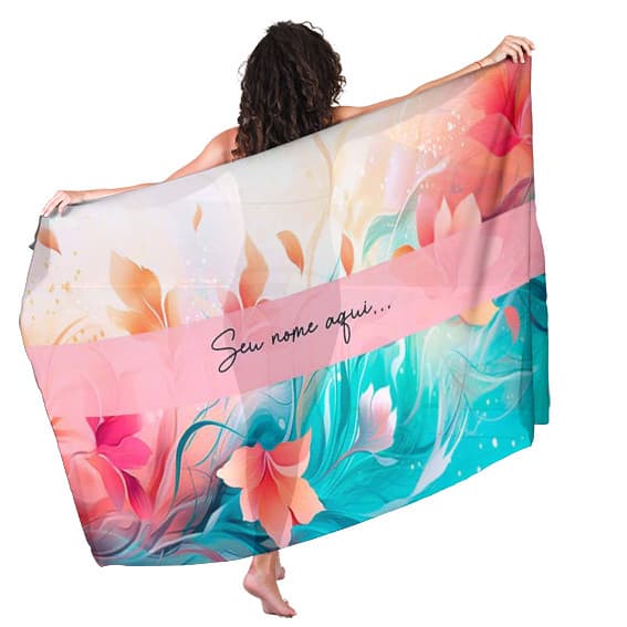 Canga Saida de Praia com nome personalizado 90x140cm