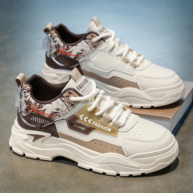 Sapatos masculinos primavera novo estilo de couro respirável tênis esportivos casuais adolescentes sola grossa aumentand