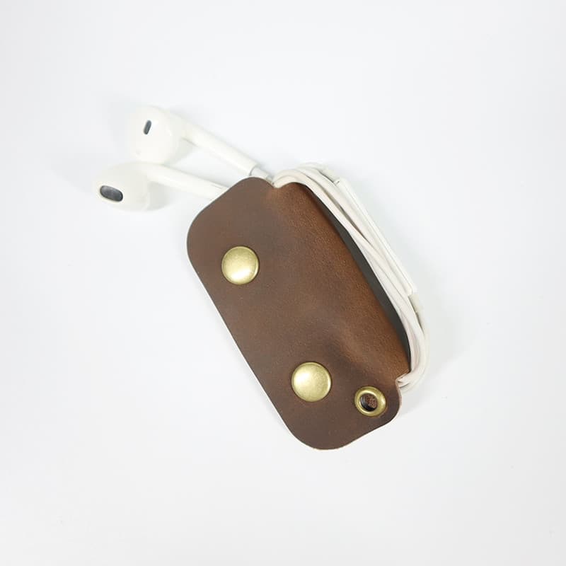 Couro genuíno Retro fone de ouvido caso protetor do telefone móvel Android cabo usb enrolamento fixo portátil organizado