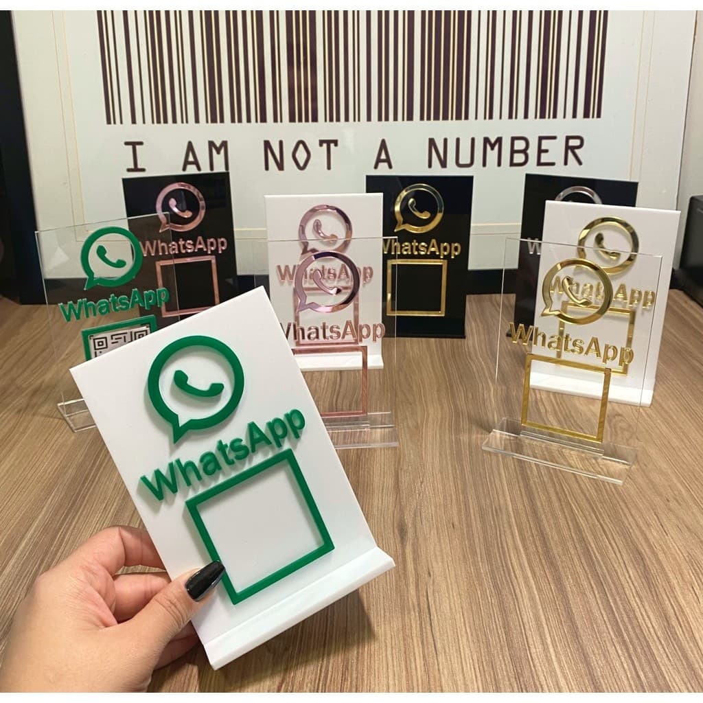 Placa de WhatsApp QrCode Para Mesa Balcão c/ base - Acrílico