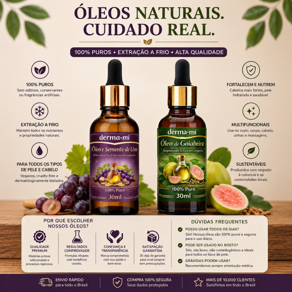 Kit Óleo de Goiabeira + Óleo de Semente de Uva 30ml | Hidratação Nutrição Capilar e Cuidados com a Pele
