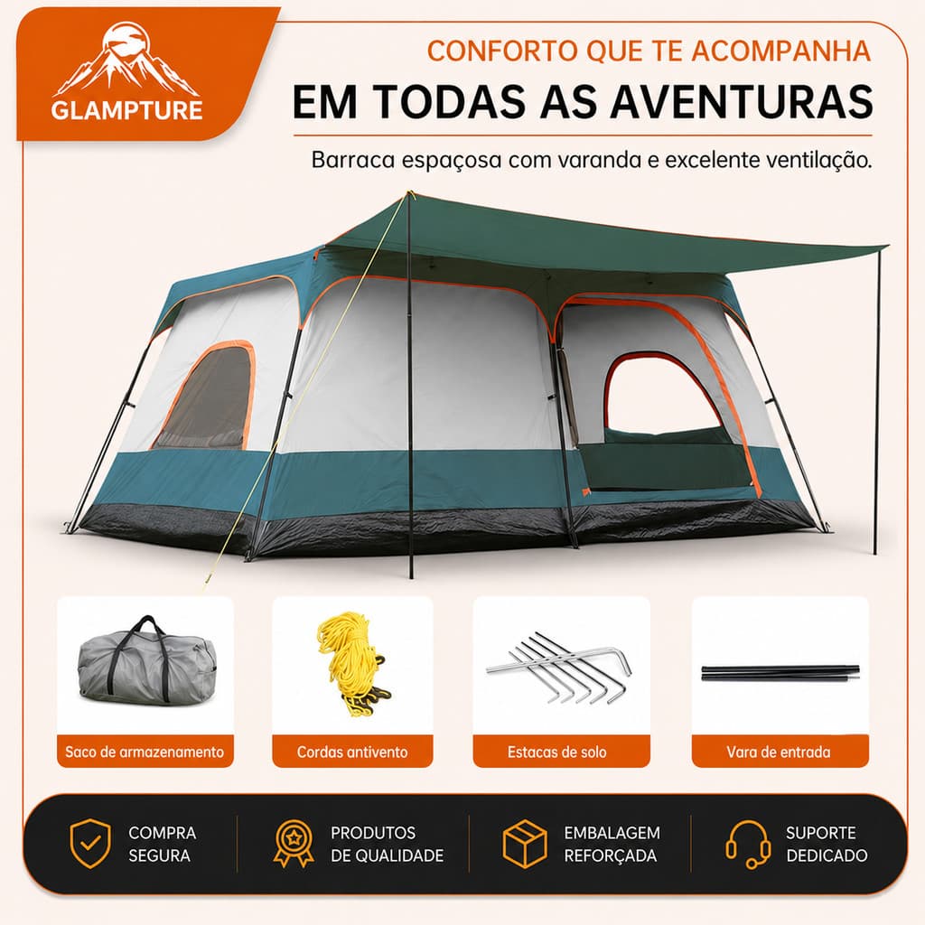 Barraca De Acampamento Familiar Tenda Camping Portátil Impermeavel Ao Ar Livre 330x210cm
