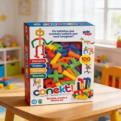 Brinquedo De Montar Conekt 100 Peças Tubos Coloridos Educativo Pakitoys