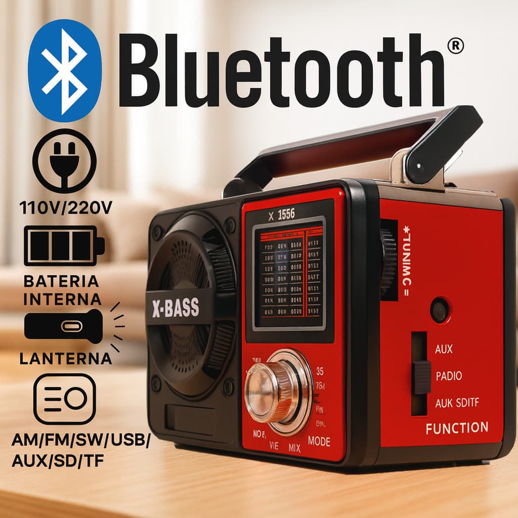 Rádio Retrô AM/FM Bluetooth Vintage Portátil Recarregavel ou pilha ou tomada Pendrive