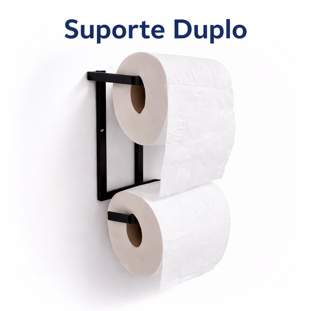Suporte Papel Higienico 2 Rolos Parede Banheiro Preto Dourado Porta Papel Organizador
