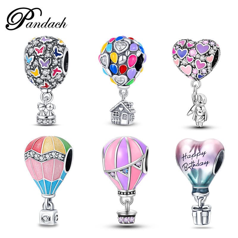 Berloques925 prata esterlina romântico colorido em forma de coração contas de balão compatíveis com pulseira Original jó