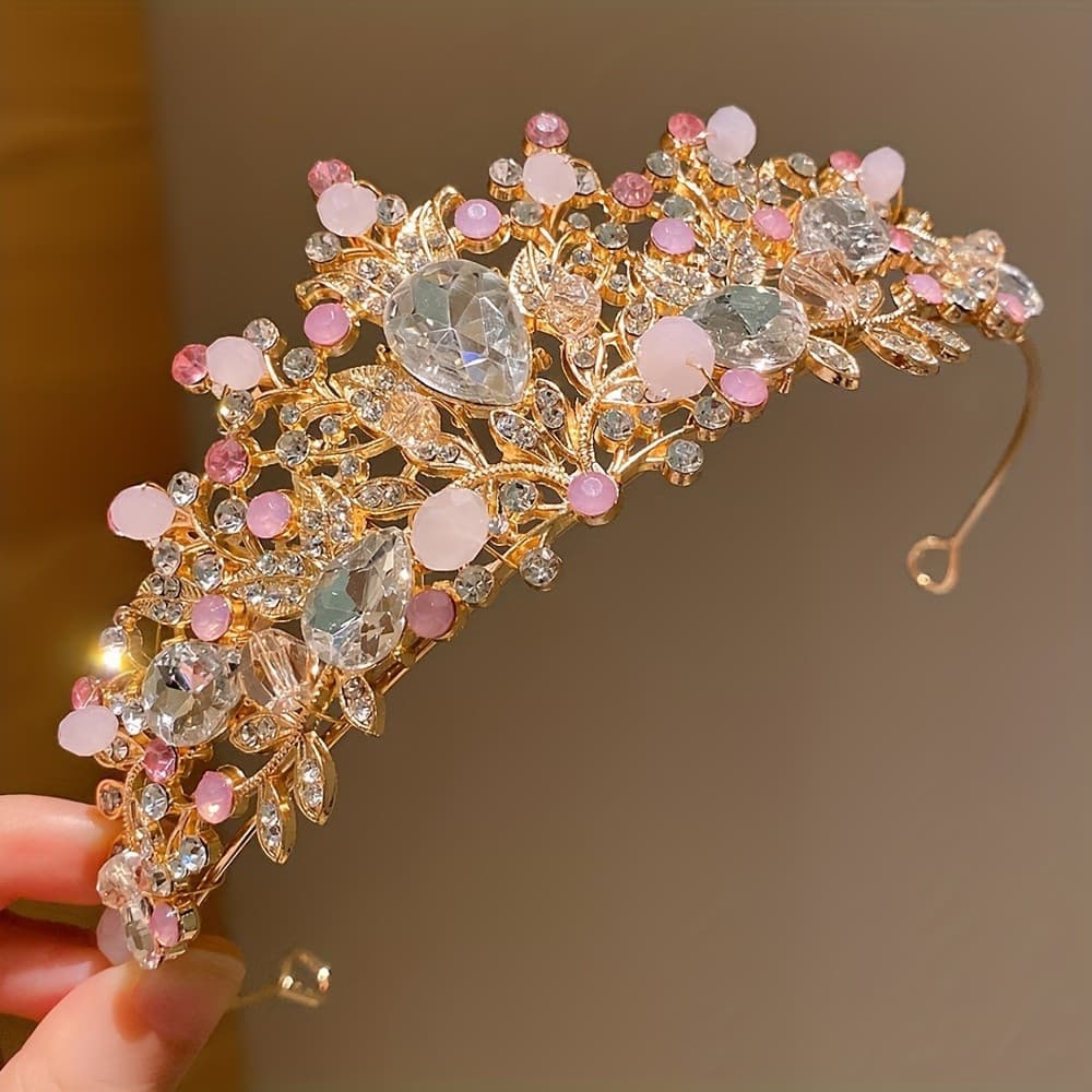 Adequado para Meninas, Coroa de Princesa Coreana, Chapéu de Festa de Aniversário com Decoração de Pedras Preciosas, Aces