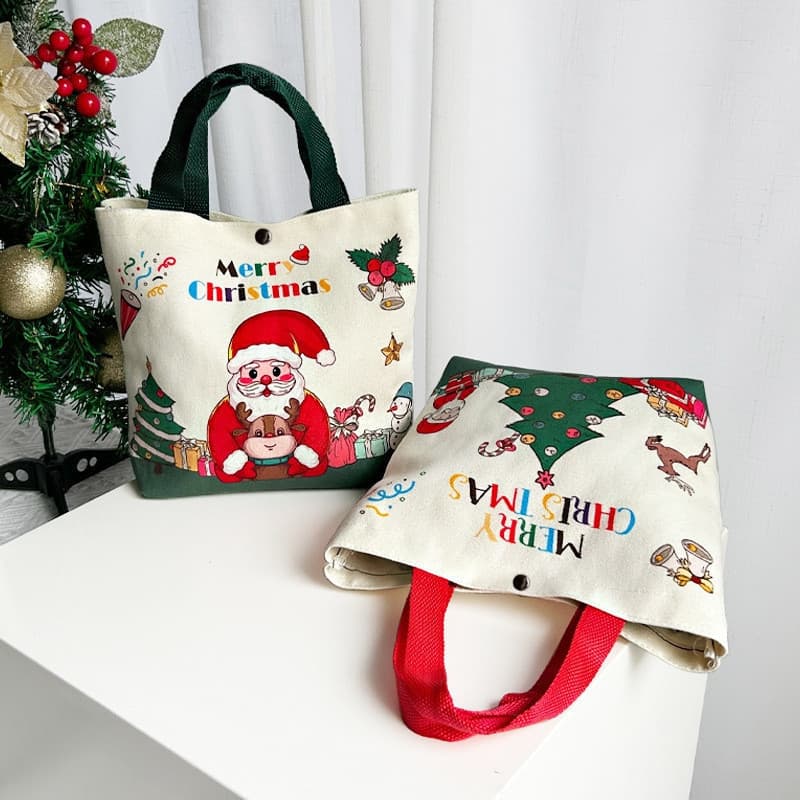 Sacola De Lona De Natal Saco De Presente De Véspera Compras Ecológico Resistente Durável Embalagem Doces De Maçã
