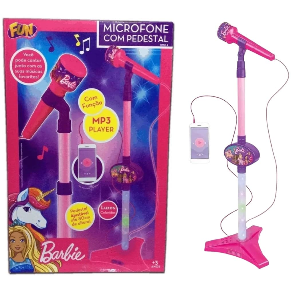 Barbie Dreamtopia Microfone com Pedestal Rosa F0057-6 - Fun