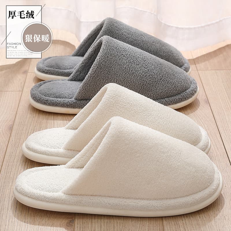 Chinelos de algodão feminino outono inverno 2024 novo estilo interior casa casal pelúcia quente antiderrapante mudo sile