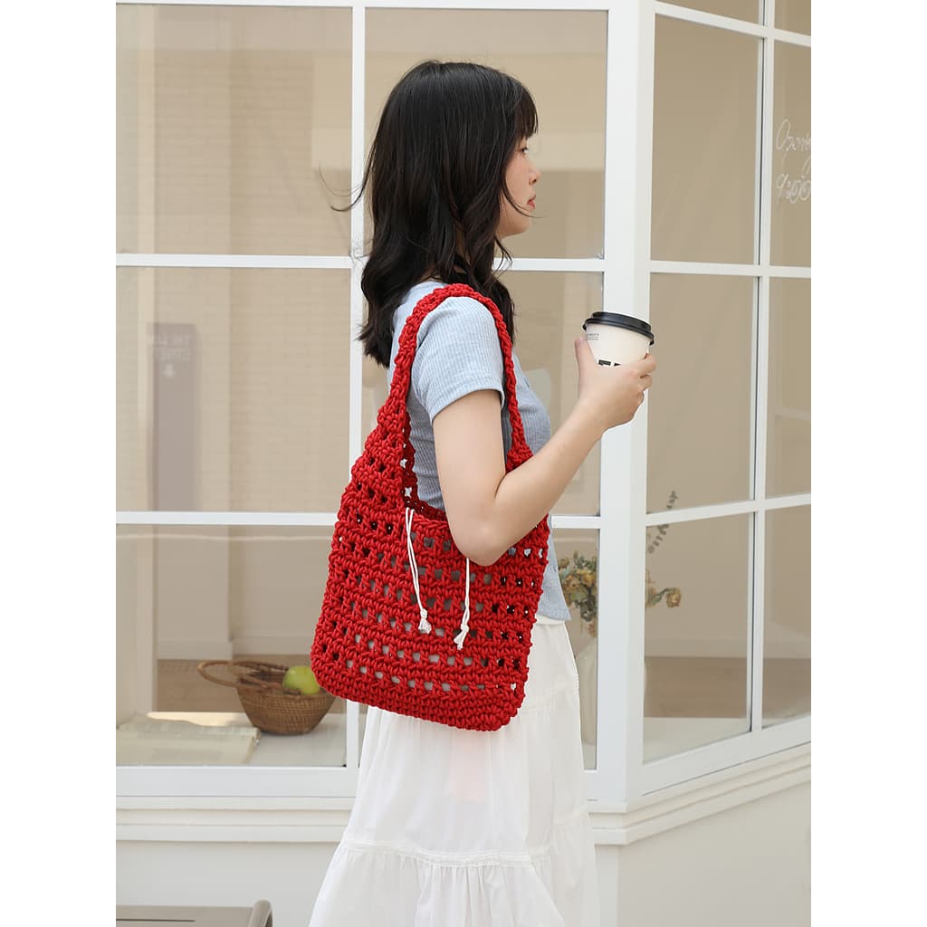 Versão coreana ins nicho tecido saco feminino verão fio de algodão oco sacola preguiçoso estilo férias bolsa de praia bo