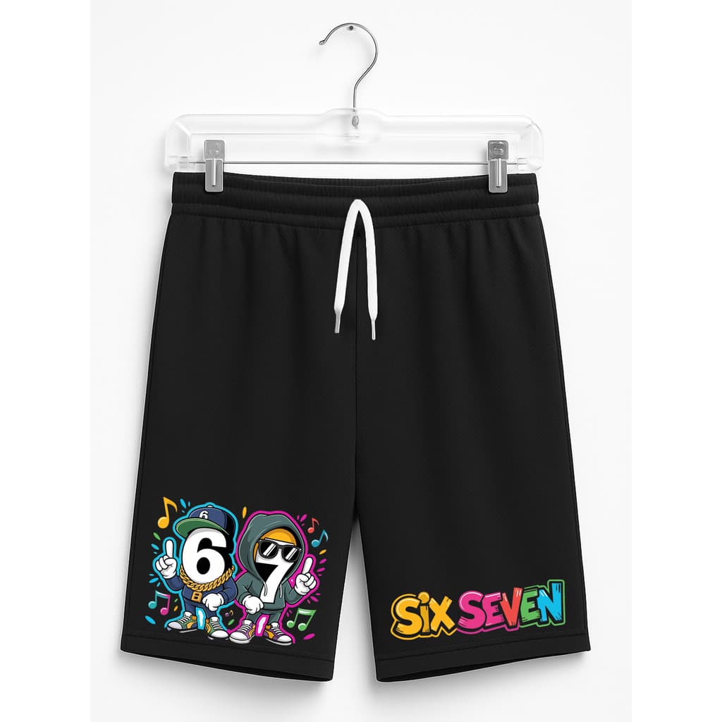 Short Infantil Six Seven 67 Preto Estampado Roupa Criança Confortável