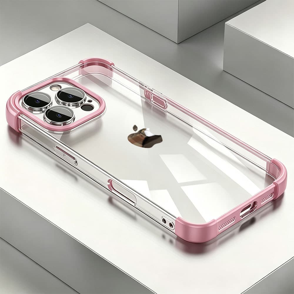 Capa Transparente Capinha Logotipo De Metal Para iPhone 16 15 14 Plus 13 12 11 Pro Max 2 Em 1 Anti-Queda De Quatro Canto