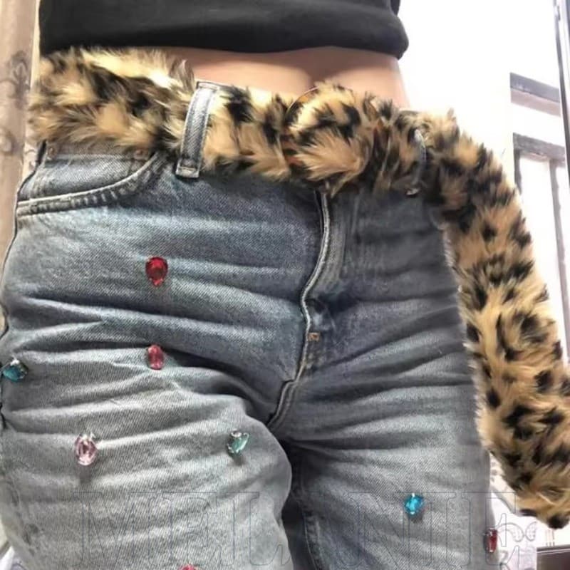 Cinto De Pelúcia Com Estampa De Leopardo-Y2K , Hip Hop , Vintage-Para Meninas Picantes , Roupas Femininas-Jeans , Saias