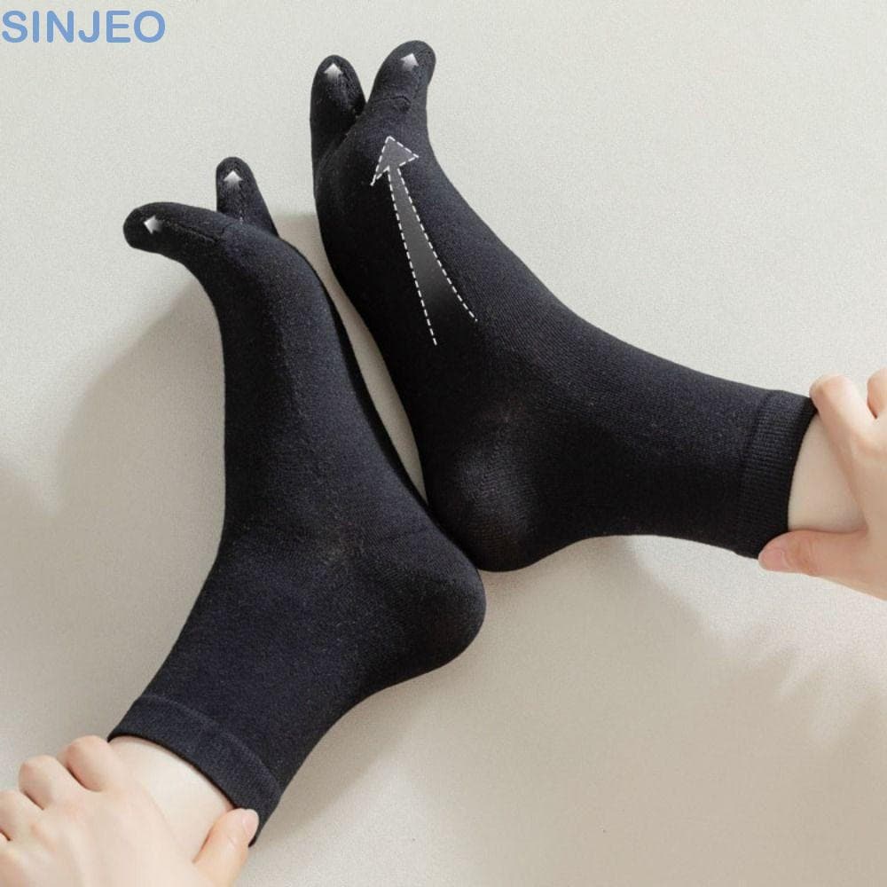 SINJEO 3 Pares De Meias Chinelos , De Tornozelo De Cor Sólida Com Dois Dedos Tubulares Finas De Cano Médio Femininas