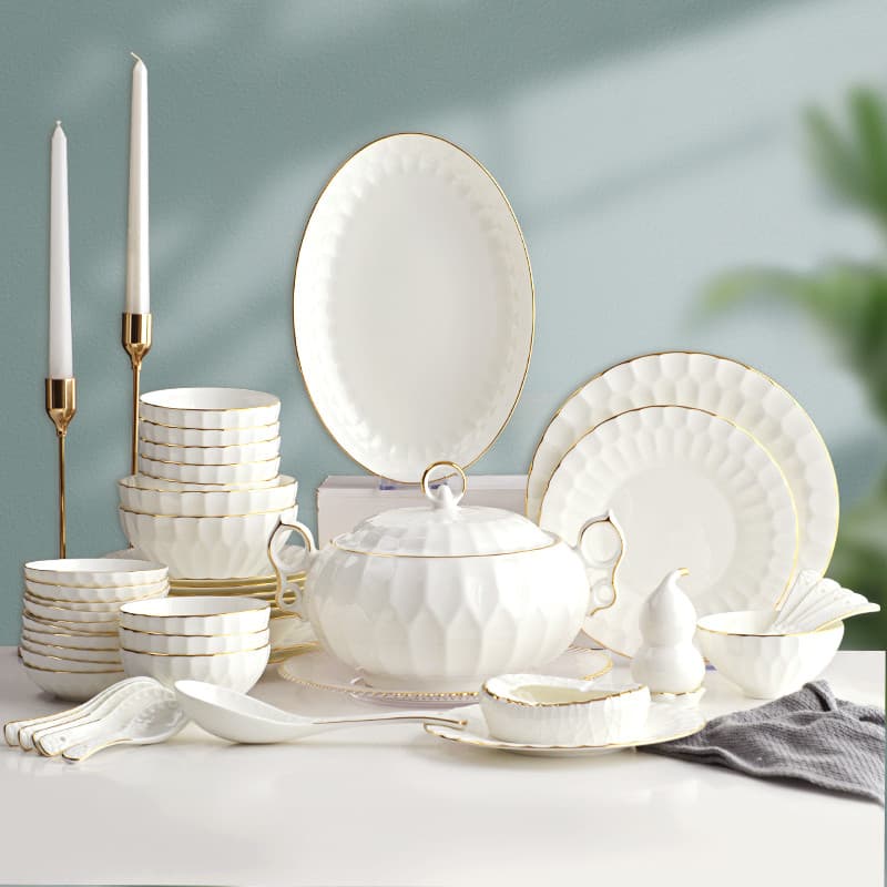 Conjunto de prato doméstico estilo europeu Phnom Penh micro-ondas osso China tigela cerâmica conjunto pauzinhos Housewar