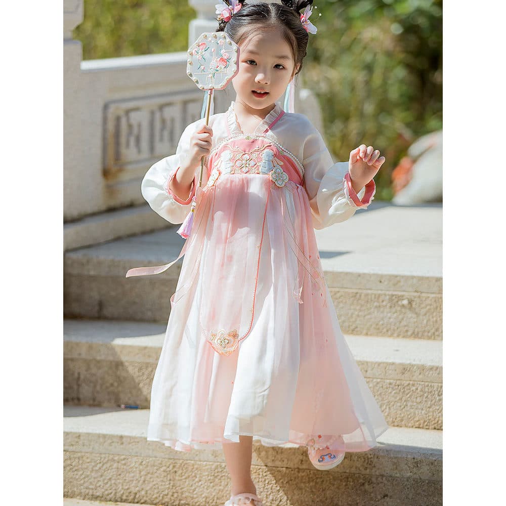 Hanfu meninas primavera outono saia crianças primavera estilo chinês traje antigo Super fada saia crianças Retro melhora