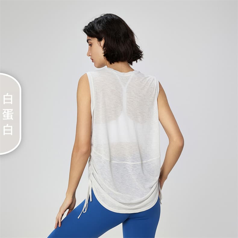 Exportação de comércio exterior Slub fio verão respirável Yoga blusa feminina solta sem mangas esportes topo Fitness cor