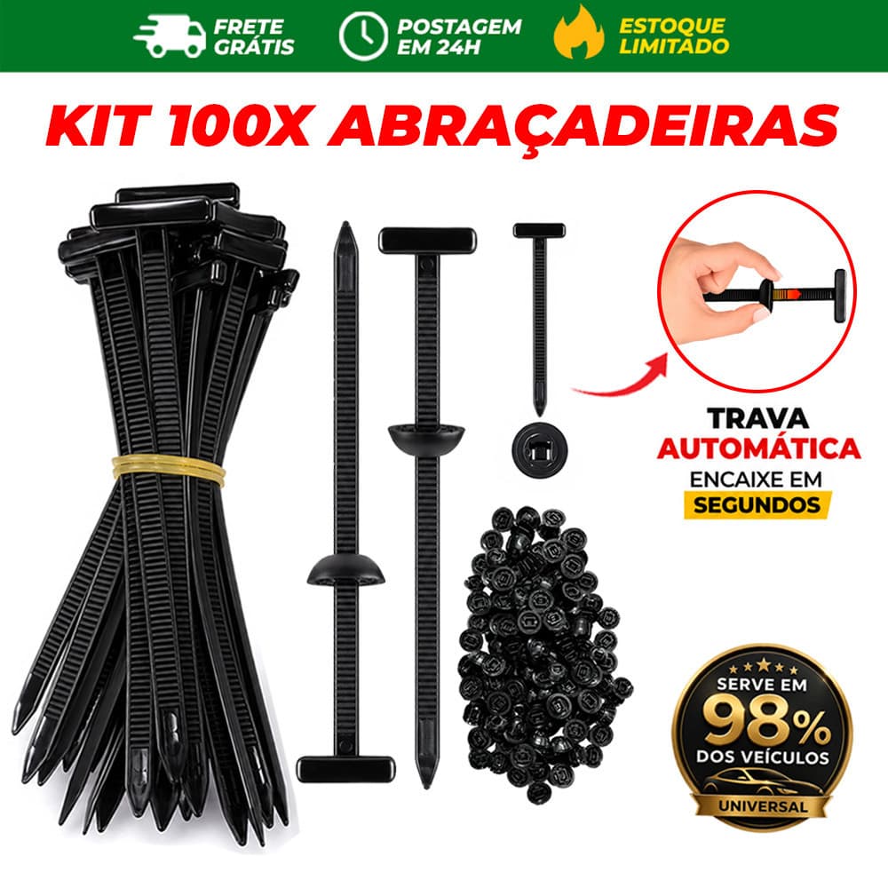 Kit 100 Presilhas Automotivas Tipo T Nylon Fixação Painel Manutenção Universal Envio Imediato