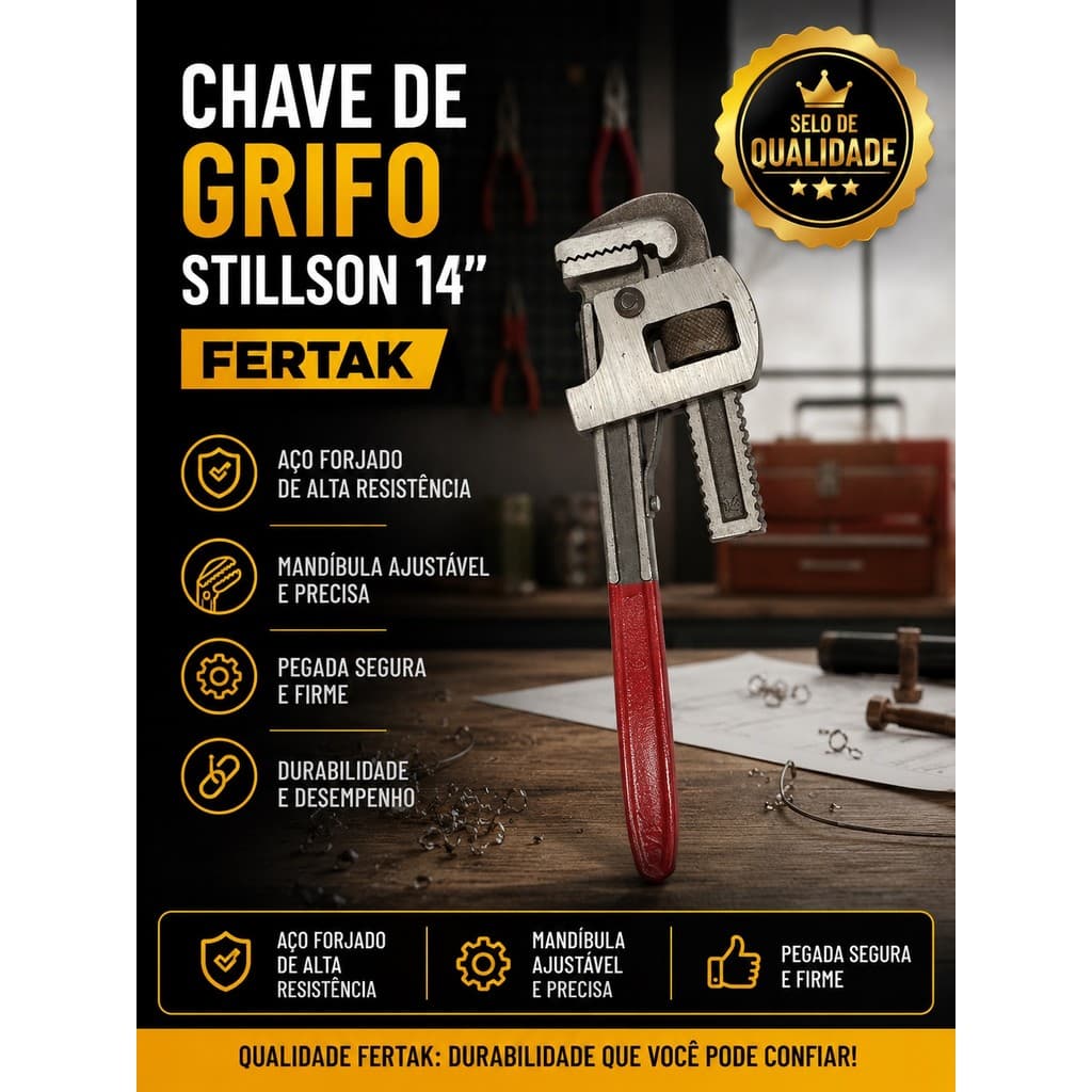 Chave de Grifo - Stillson 14"  Fertak Ferramenta Alta Resistência e Precisão Profissional