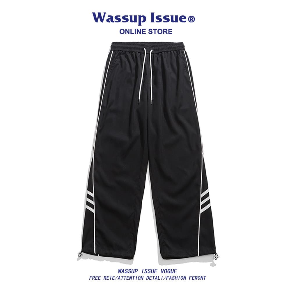 WASSUP ISSUE Calças listradas americanas masculinas primavera outono estilo fino calças retas soltas calças esportivas c