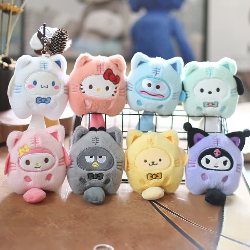 10Styles Sanrio Kuromi My Melody Cinnamoroll PC Dog Hello Kitty Chaveiro Anime Plush Boneca Figura Pingente Acessórios