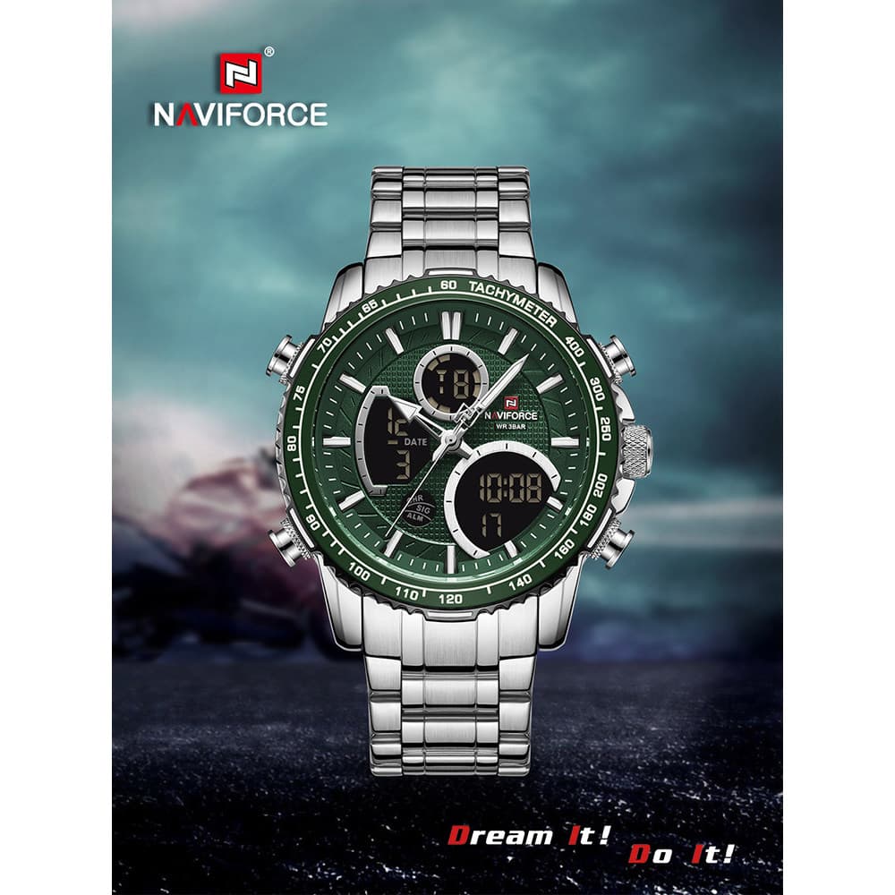 Naviforce Naviforce Levital Relógio Esportivo Masculino Movimento Duplo LED Relógio Eletrônico de Aço Inoxidável com Rel