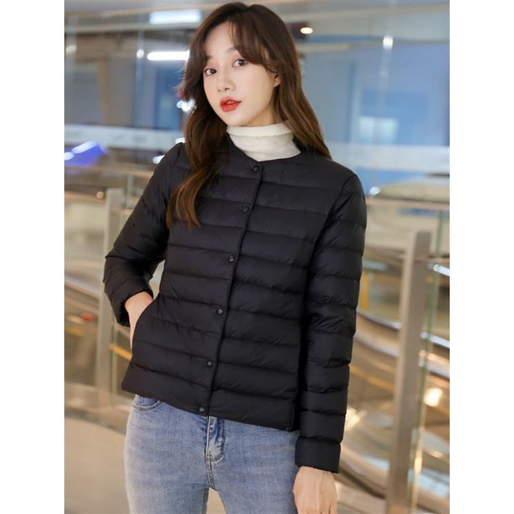 Novo estilo feminino listrado acolchoado em torno do pescoço casaco acolchoado de algodão casaco acolchoado forro quente