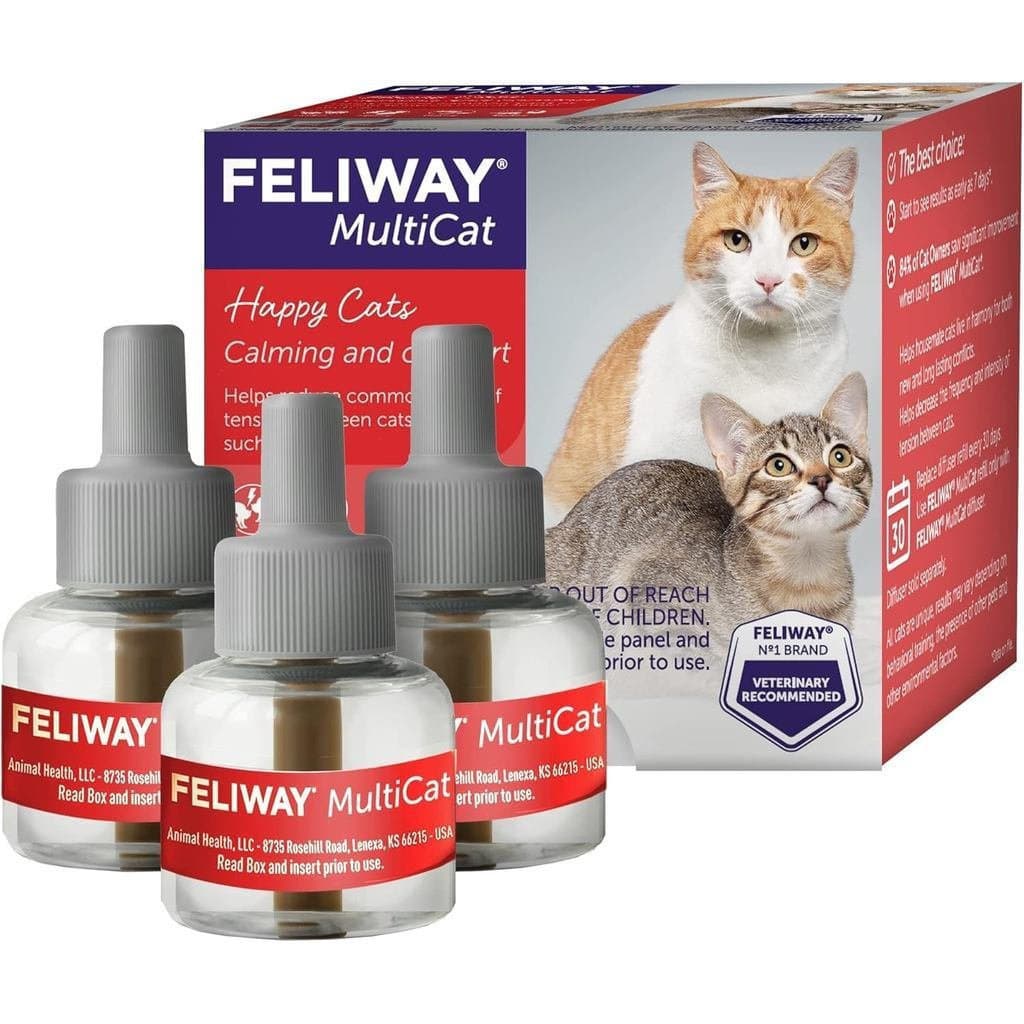 FELIWAY ®   Refis Calmantes MultiCat para Gatos (3 x 30 Dias) para Difusor de Feromônios, Pacote Econômico de 3 x 48ml -
