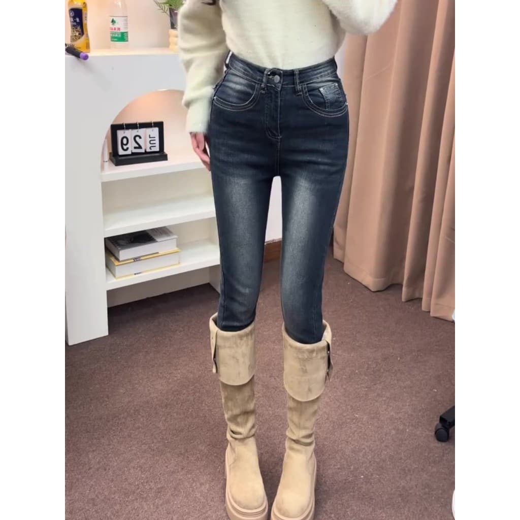 Preto cinza Jeans feminino 2026 primavera novo estilo pequeno tornozelo comprimento calças magro estiramento calças magr