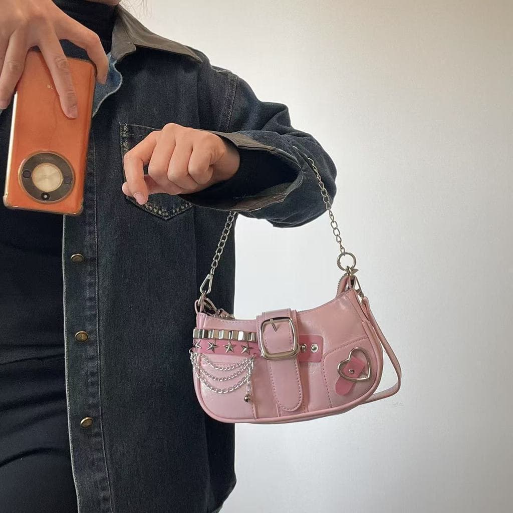 Bolsa Feminina Y2K Corrente Ombro Transversal Pequena Urbana Doce Cool Milenar Moderna Estilo Rosa