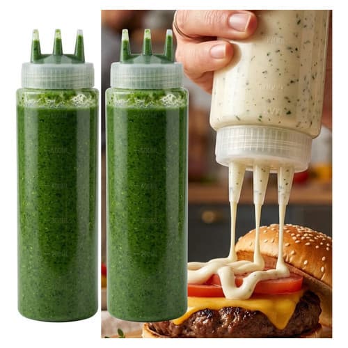 01 Kit 2 Bisnagas 3 Bicos 600 Ml  P/ Molhos Ketchup Mostarda Maionese