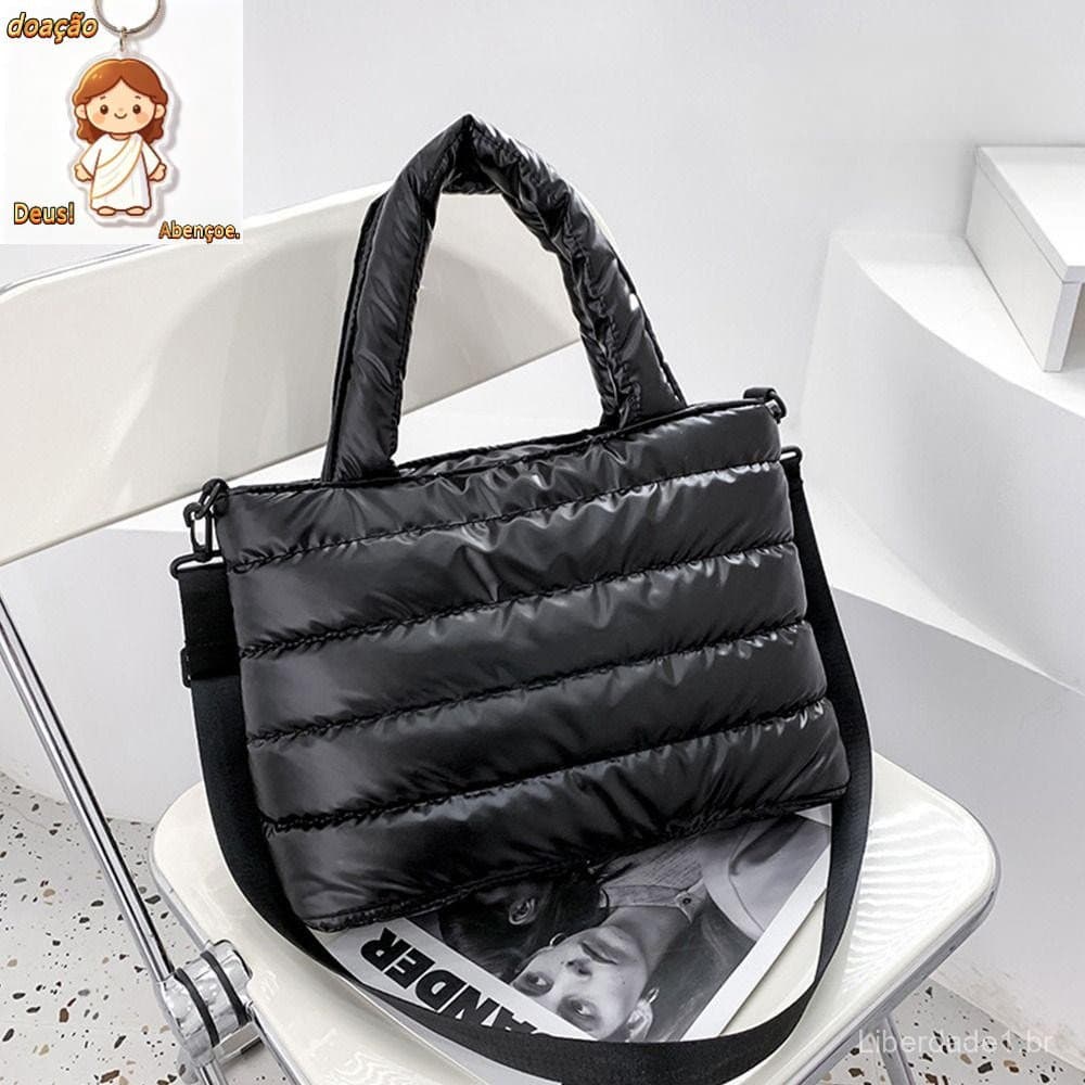 Puffer Tote Bolsa Para Mulheres Crossbody Leve Escritório Acolchoada De Algodão