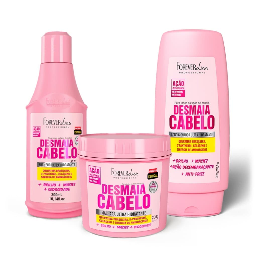 Kit Desmaia Cabelo com Shampoo, Máscara 200g e Condicionador - Forever Liss