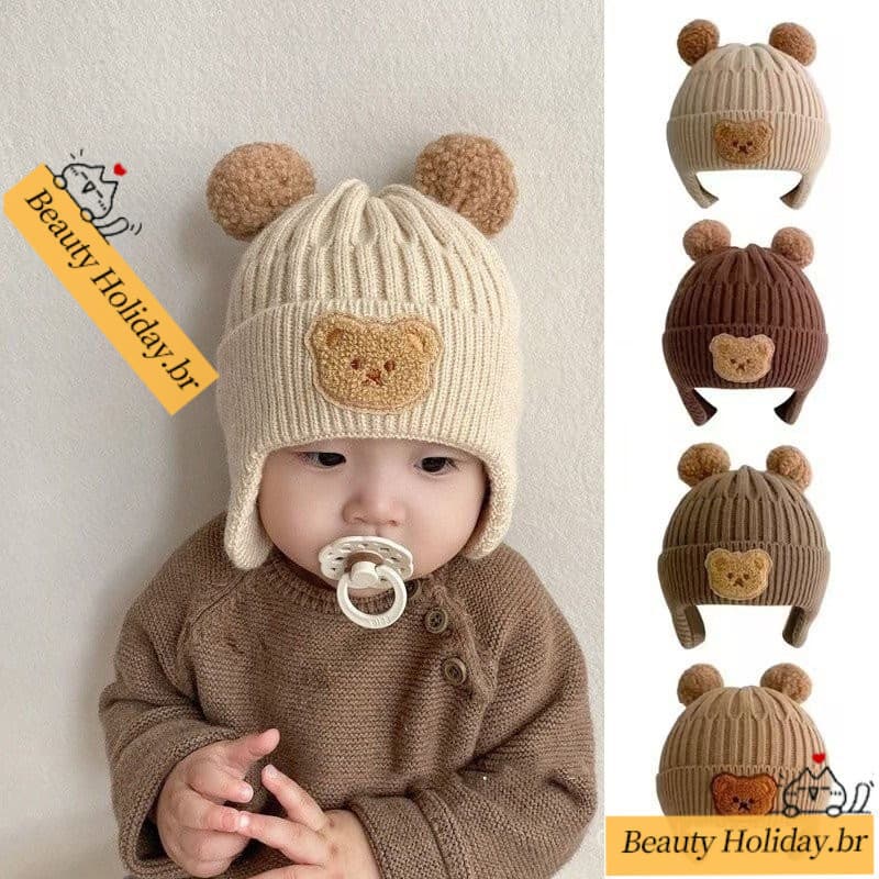 1pc Winter Baby Beanie Cap Cartoon Bear Proteção Da Orelha Do Urso Para Menina Toddler Boy Girl