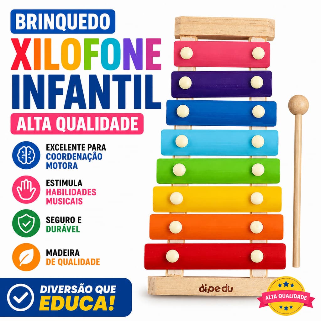Brinquedo Xilofone Infantil 8 Notas Metal Colorido Instrumento Musical Para Crianças