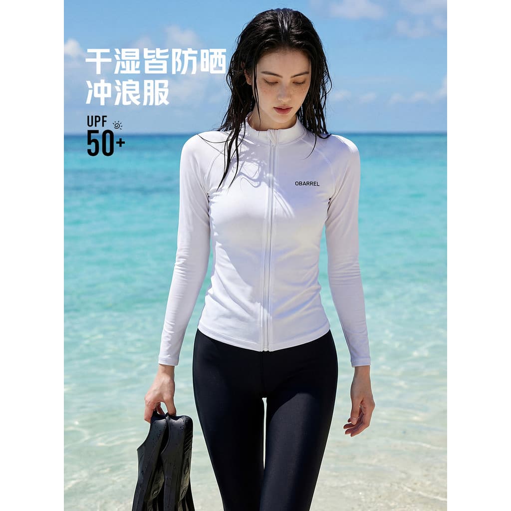 Novo estilo terno de mergulho feminino com zíper terno de surf calças divididas protetor solar de manga comprida livre m
